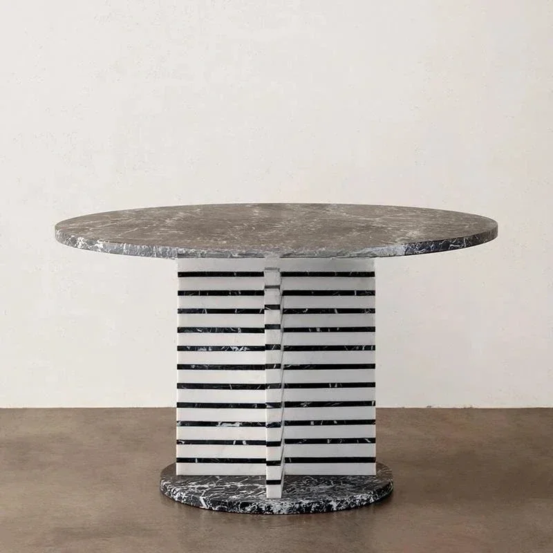 

Nordic natural black color matching marble round dining table high sense