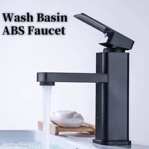 Waterfall Wash Basin ABS Faucet Black Hot Cold Toilet Wash Basin Tap Deck Mounted Sink Black Faucets Bathroom Home Accessories