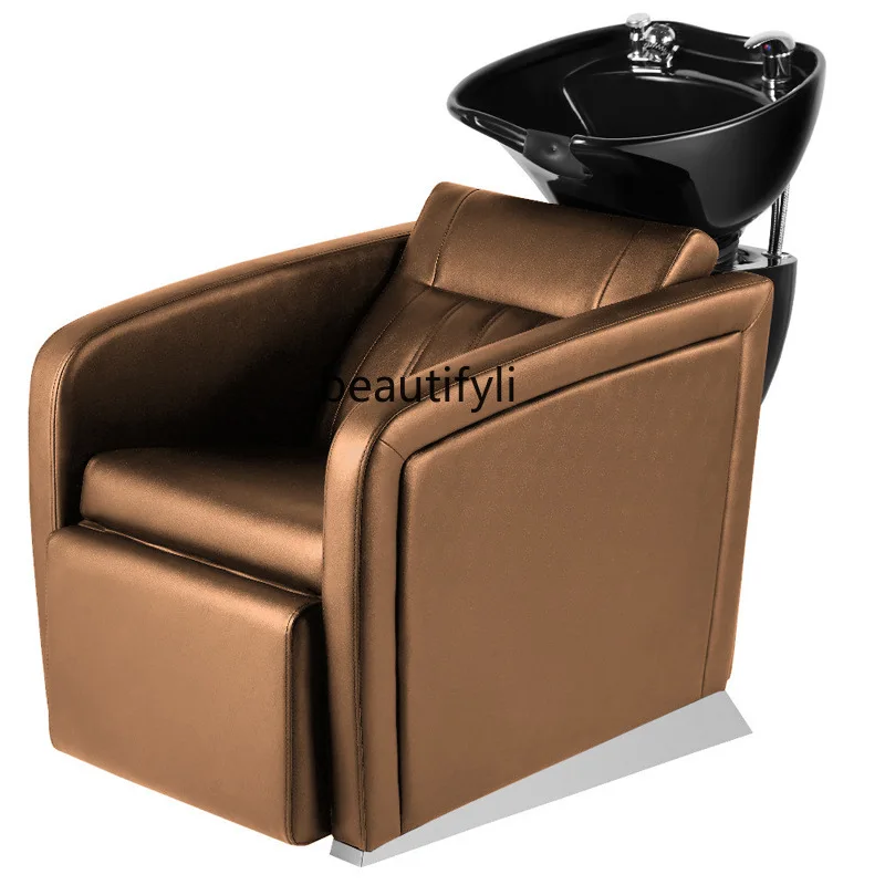 Retro Sitting Shampoo Chair Barber Shop for Hair Salon Lying Half Flush Hair Salon Hair-Washing Chair