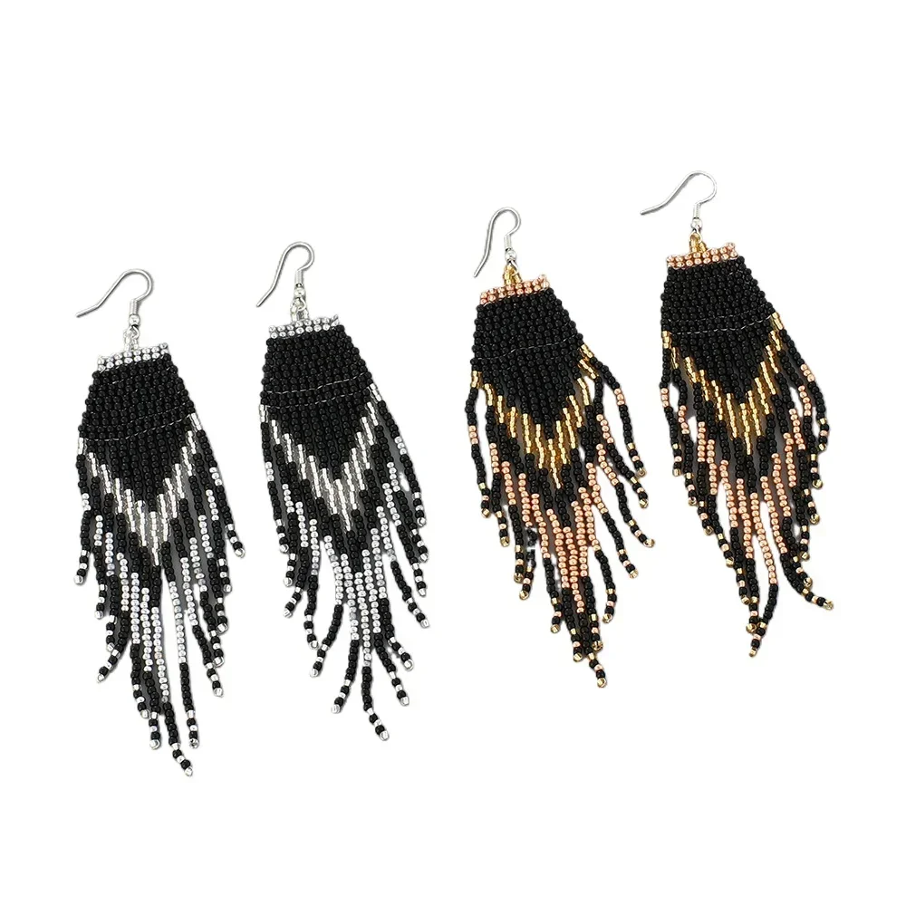 Individuality Sweet Bohemia Long pattern Tassel Fashionable Hip hop Minority Temperament Handwork Meter bead Eardrop Earrings