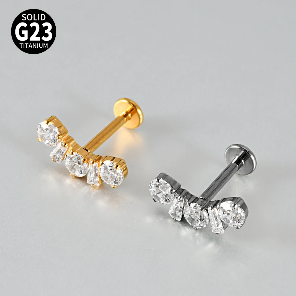 1pcs G23 Titanium CZ HorsEye Flowers Wheat Design Ear Studs Labret Piercing Tragus Cartilage Helix Daith Studs Earrings Jewelry