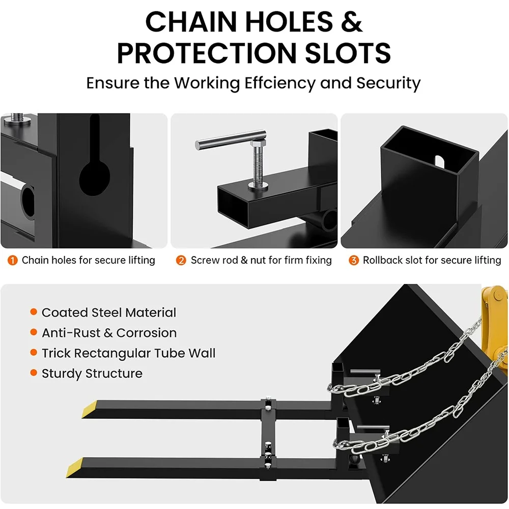 60" Clamp on Pallet Forks,4000Lbs Heavy Duty Fork Rack with Adjustable Stabilizer Bar for Loader Bucket Skidsteer Tractor