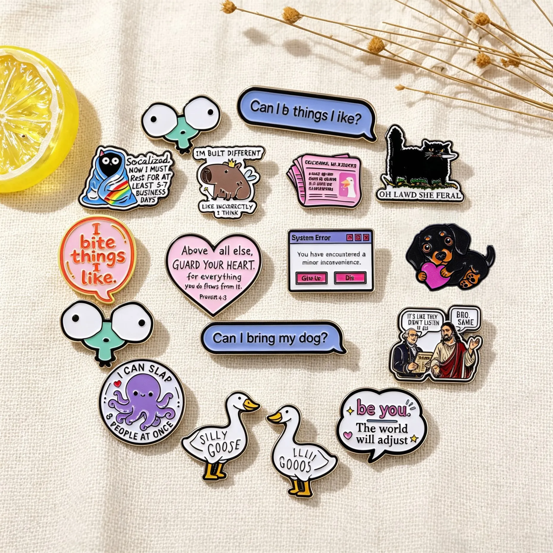 Funny Frog Dog Enamel Pin Cartoon Goose Badge On Backpack Lapel Pins Cat Brooches for Jackets Cosplay Accessories Gift Toys