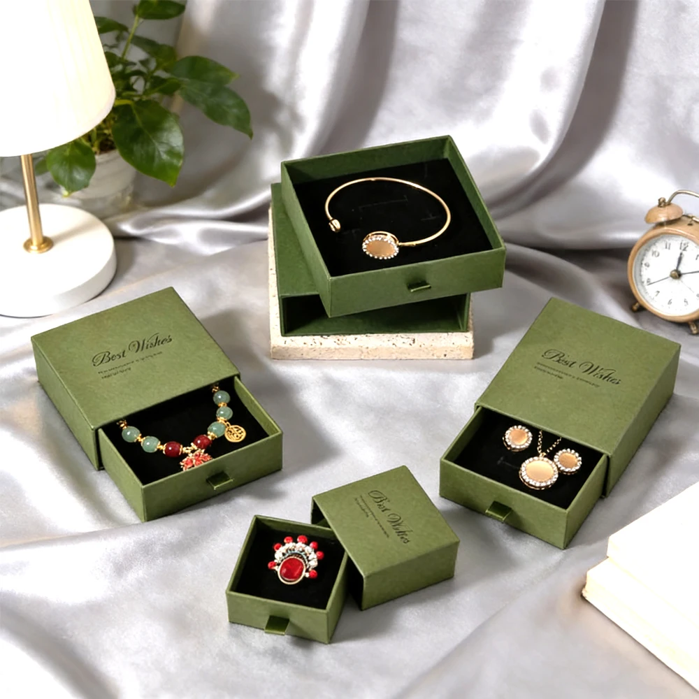 

100Pcs Bulk Custom Cardboard Sliding Jewelry Drawer Box Ring Earring Necklace Bracelet Paper Jewellery Packaging Boxes with Logo