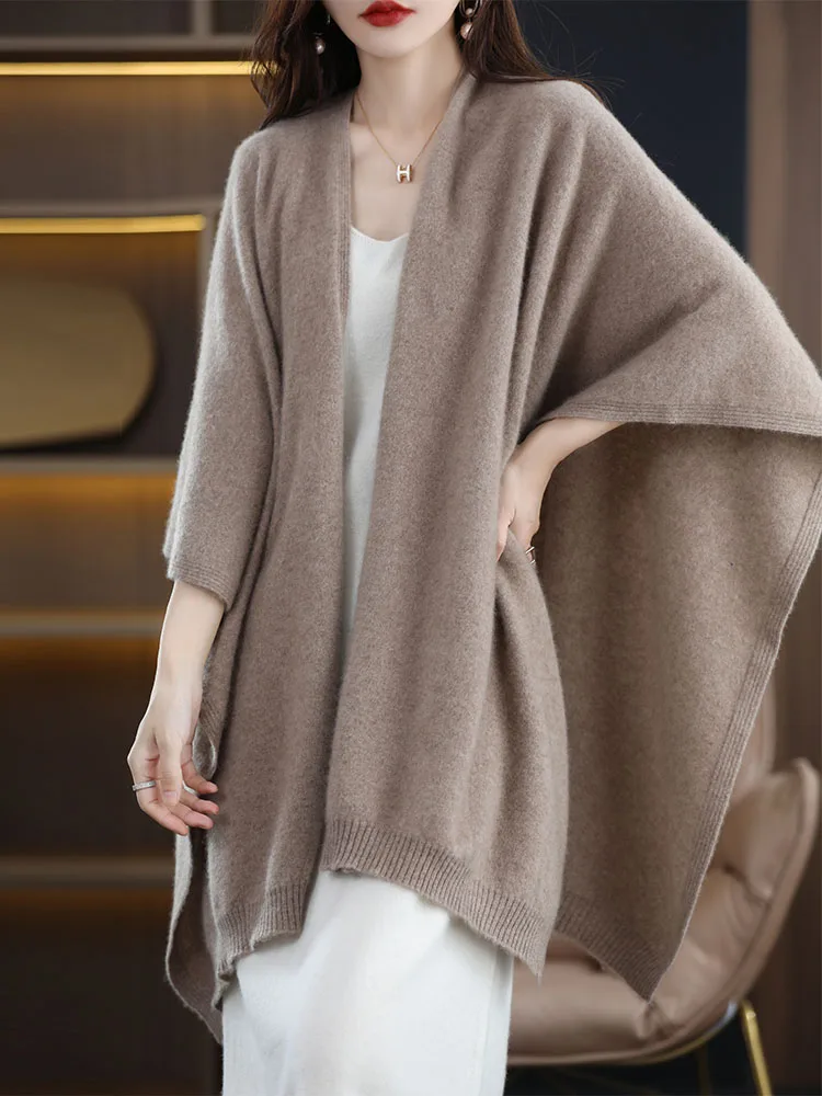 Temperament 100% Pure Wool Shawl Scarf Dual-use retro style Autumn and Winter New Cloak Knitted Outer Cloak Fashion Korean