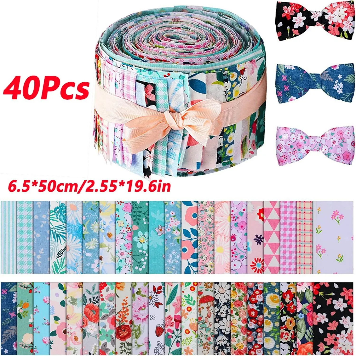 Full Cotton Fabric Set 40 Painting Styles 6.5*50/25cm for Sewing Clothes Dresses DIY Handmade Printed Cotton Fabric Roll Set