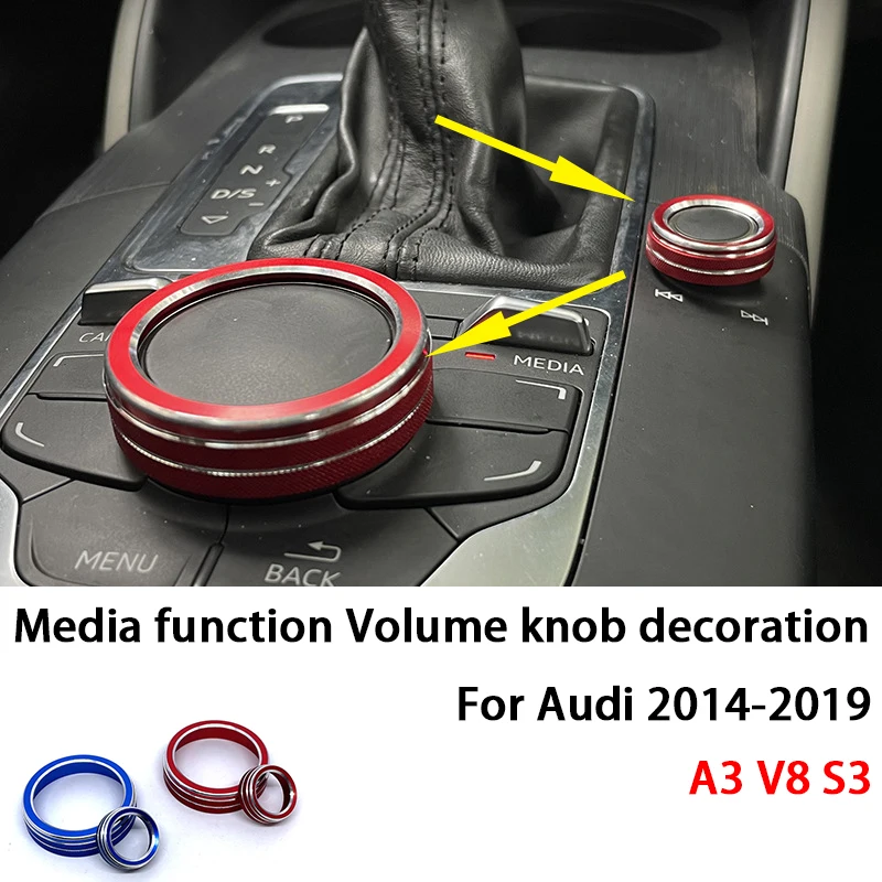 Cubierta de anillo de decoración de Metal para Audi 2014-2019 A3 V8 S3, consola central, perilla de función multimedia, perilla de ajuste de volumen, embellecedor Interior de coche