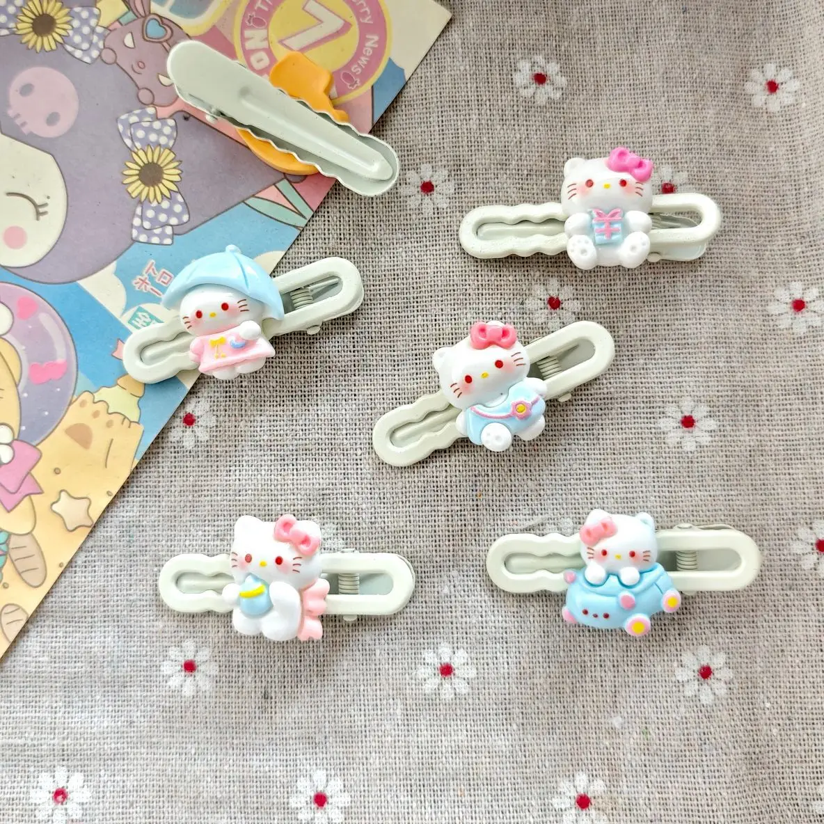 

Cute Umbrella Hello Kitty Pattern 100pcs Set Sweet Fashionable Girls Hair Clip Ins Style Niche Tool Student Bestie Cartoon Daily