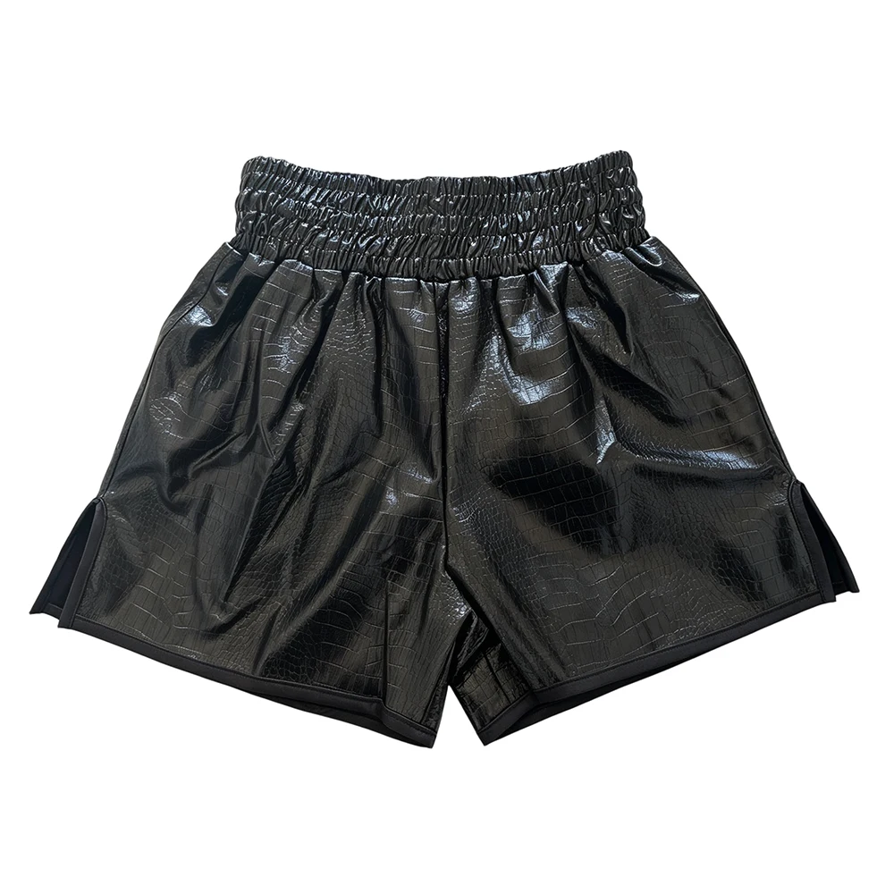Croc‑Embossed PU Leather Boxing Fight Shorts Men Women Kids Breathable Muay Thai Kickboxing Training Sparring Competition Shorts