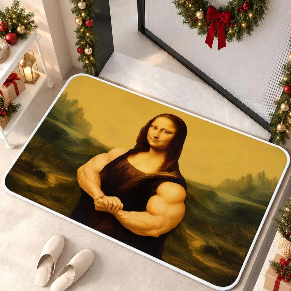 Mona Lisa Workout Floor Mat Soft Flannel Rug Non Slip Washable Quick Dry Mat for Bathroom Bedroom Kitchen Home Decor