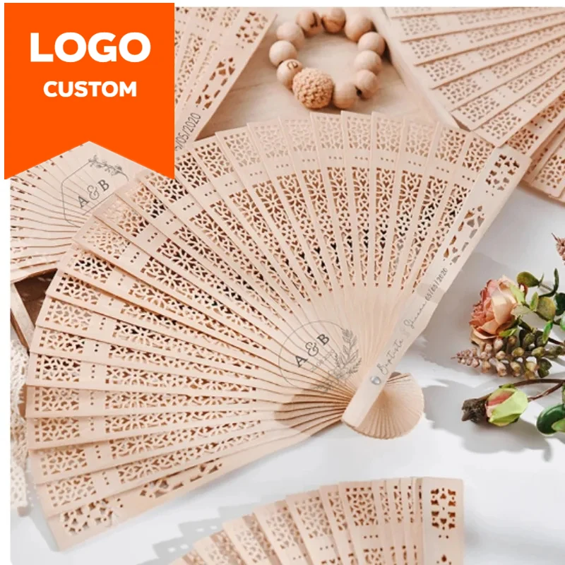 

20cm Custom Logo Multicolor Wooden Hollow Out Folding Fan for Wedding Party Personalized Name Date Wood Laser Engrave DIY Gifts