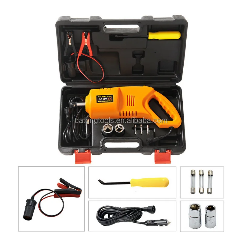 12V 480Nm Impact Wrench for Tire Removal - Corded, 3.5M Cable, Battery Clamp, 2 Sockets (17/19,21/23mm)