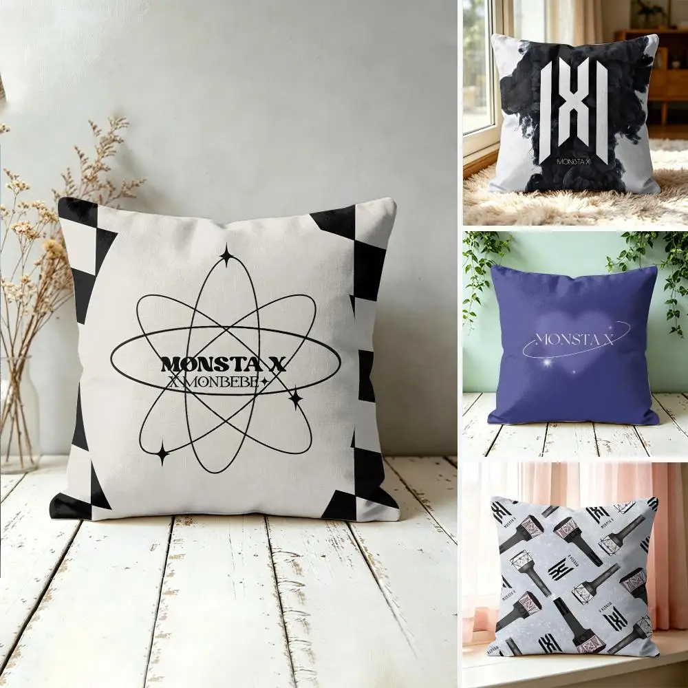 Music Band M-MONSTA X Cushion Cover Wrinkle-Resistant Short Plush Pillow Covers Breathable Machine-Washable