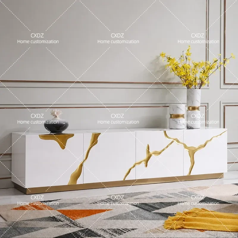Light Luxury Paint TV Cabinet Modern Simple Living Room Audio Visual Cabinet Floor Standing Storage Unit with Coffee Table