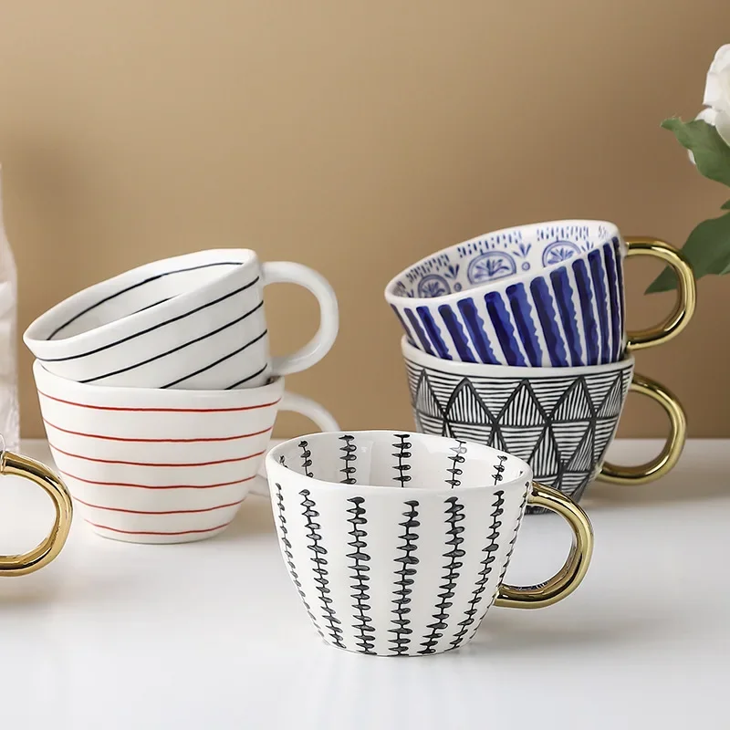 

Ceramic Household Breakfast Cup Irregular Office Coffee Cup Nordic Hand-painted Simple Large Capacity Water Cup