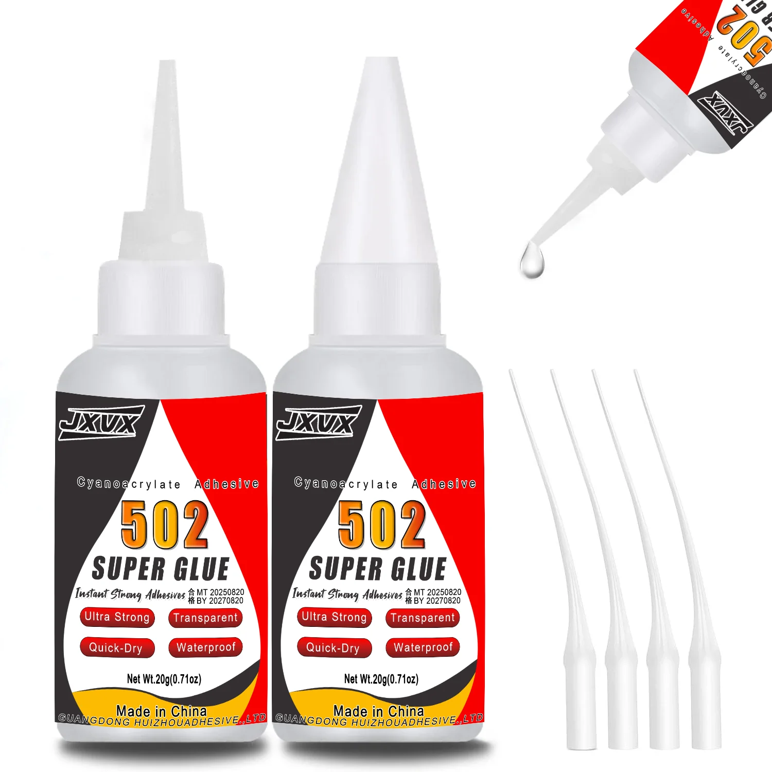 Pegamento 502 Super Glue de secado rápido y cianoacrilato fuerte, utilizado para manualidades y reparaciones de metal, madera, plástico y cerámica. 20g