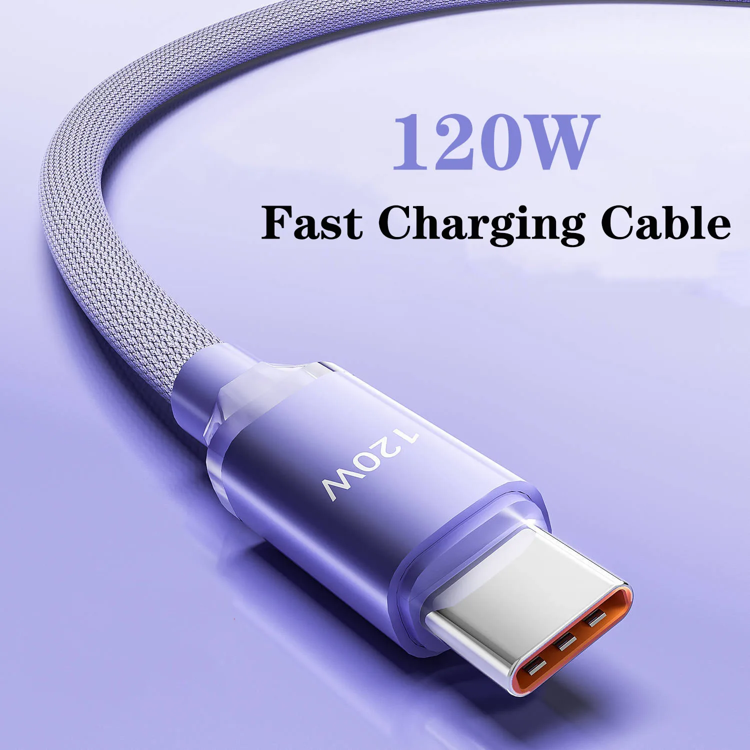 

120W Car Audio Charging Cable USB to C 6A Fast Charging Braided Data Cable Car Speaker Accessories for Samsung iPhone Xiaomi
