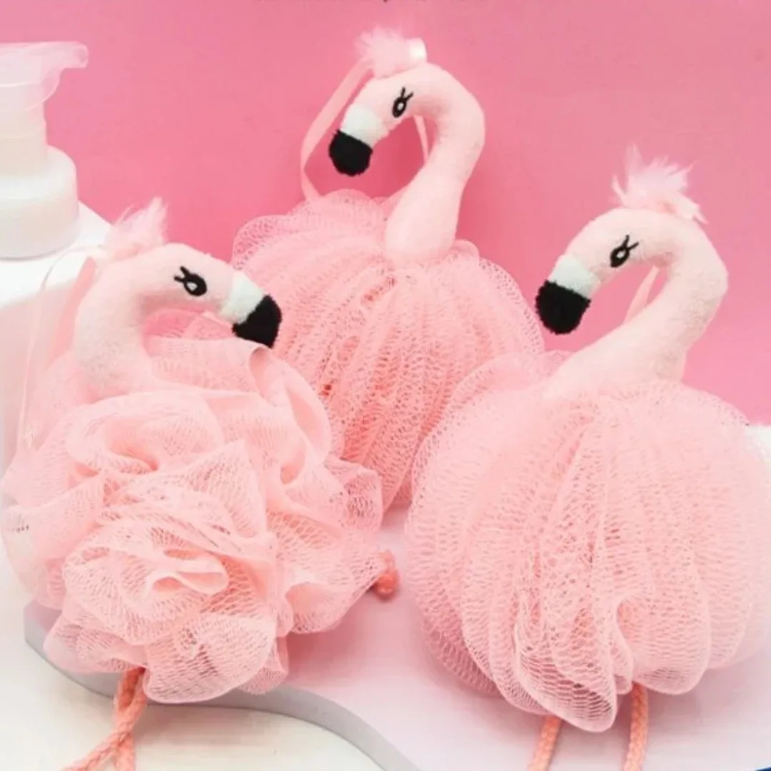 Flamingo Bath Sponges Body Wash Animal Loofah BathPouf Mesh Animal Bath Sponge Body Scrubber Massage Shower Mesh Ball Bath Tool