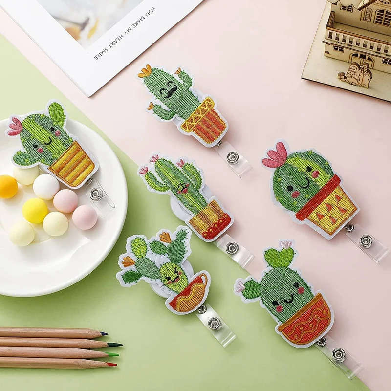 Soporte de carrete de insignia de Cactus, soporte de tarjeta de identificación con Clip de Cactus, soporte de carrete de insignia retráctil con Clip giratorio de cocodrilo, 6 piezas