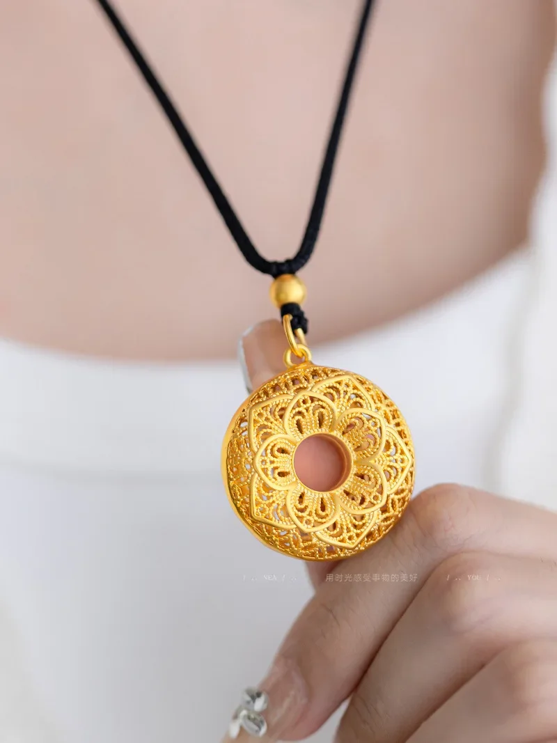 9999 real gold 24K yellow gold Filament Pendant 24k gold jewelry gold necklace for women