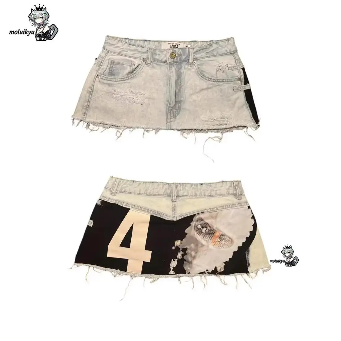 Womens Hip Hop Y2k Mini Short Skirts Applique Print Denim Goth Street Harajuku Vintage High Waist Sexy Loose Casual girls Skirt