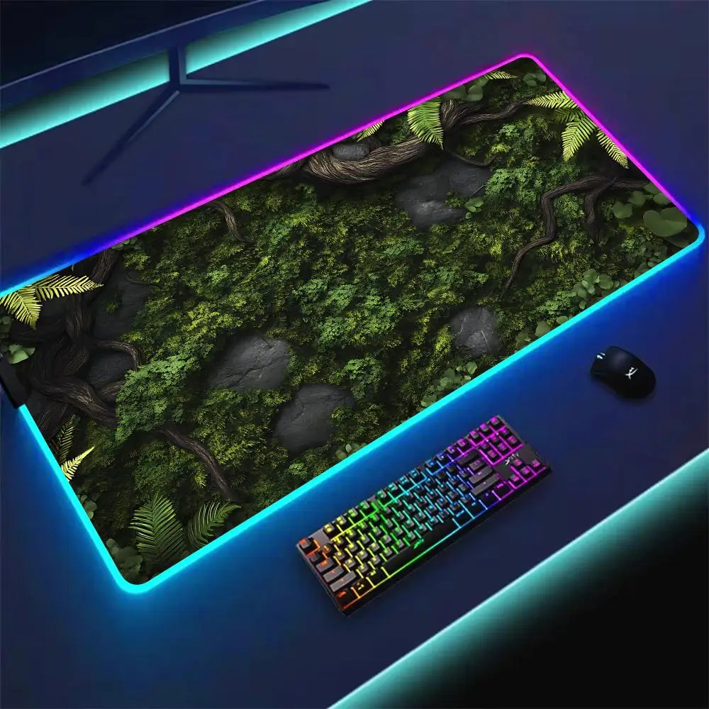 

RGB коврик для мыши с растительным орнаментом, игровой коврик, резиновый противоскользящий настольный коврик, светодиодное свечение, игровая клавиатура, коврик для мыши, аксессуары для ПК