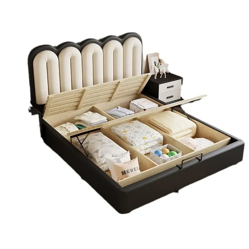 Medieval style household primary and secondary bedroom soft bag bed,small apartment storage children's leather bed