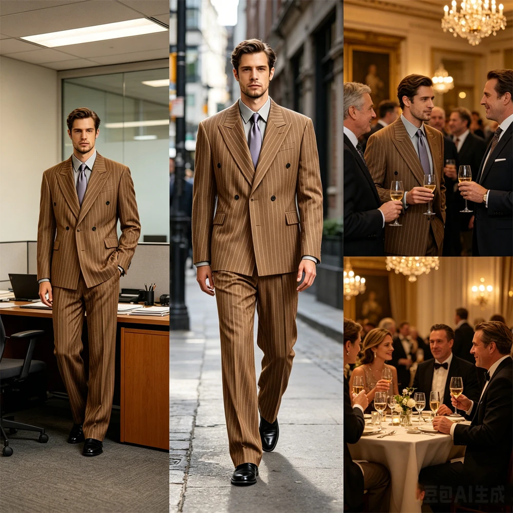 Traje de hombre de doble botonadura con rayas, 2 piezas, solapa con muescas, blazer formal y pantalón, estilo vintage para negocios, bodas, fiestas, graduaciones y cenas.