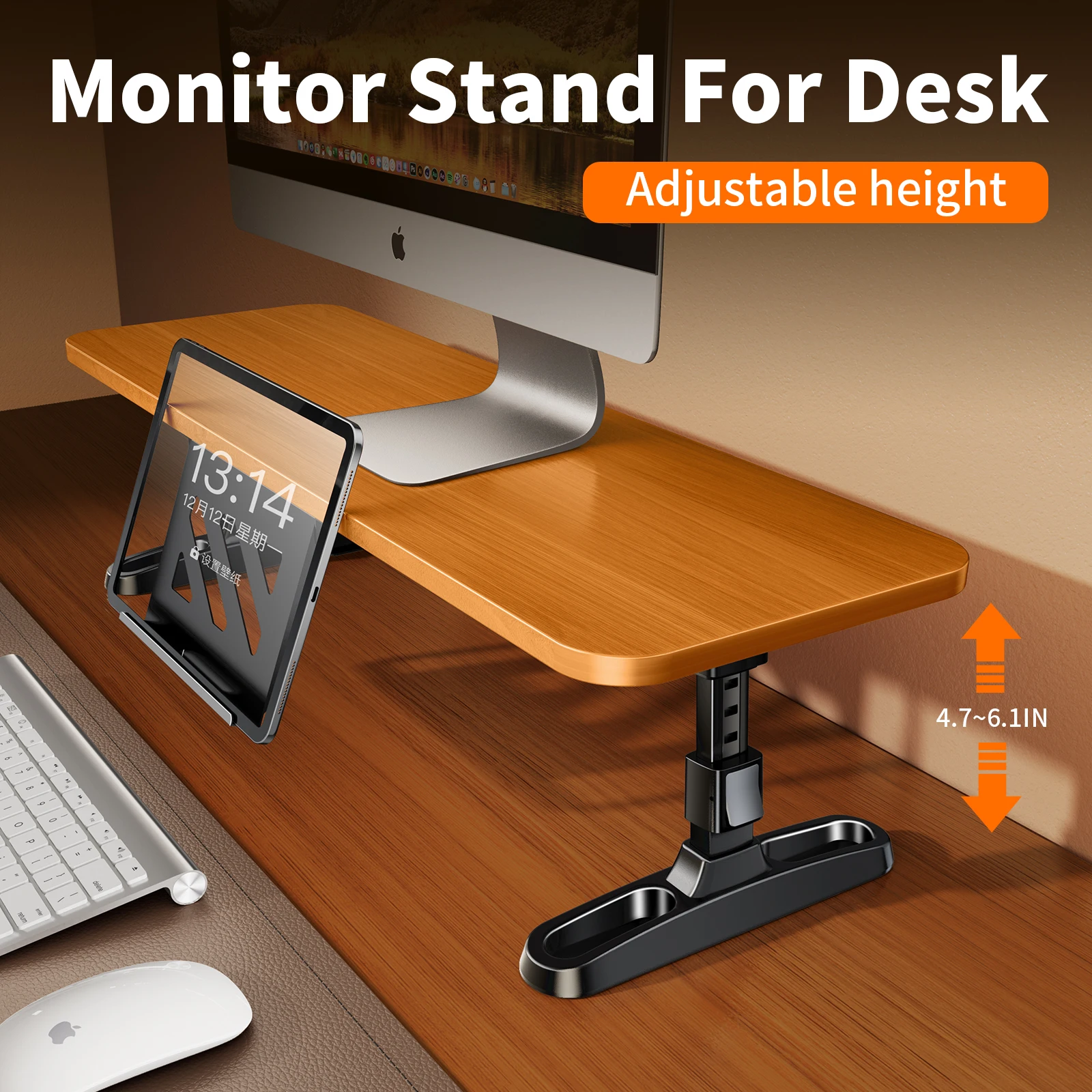 Oatsbasf Foldable Wooden Computer Monitor Stand Riser with Hidden Stand for Phone Tablet Monitor Holder Desk Keyboard Storage