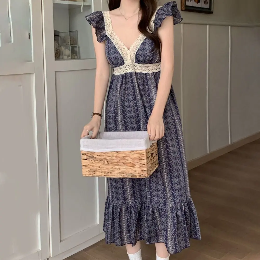 

Fashion with Chest Bra Women's Pajama Dress Lace V Neck Sleeveless Nightdress Sleepwear Homewear Sweet Nightgowns Summer