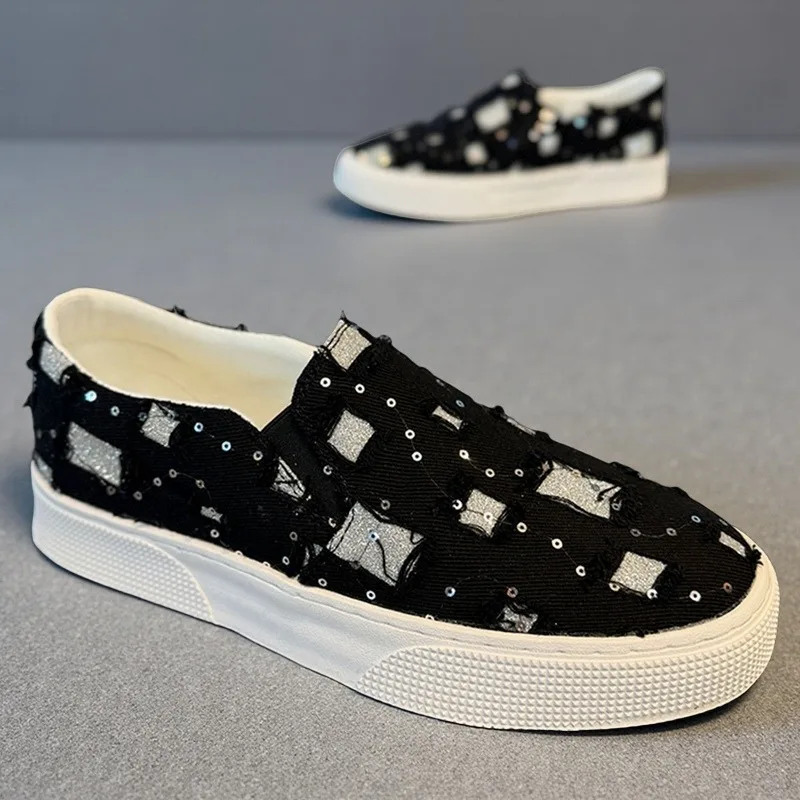 Men's Canvas Slip-On Shoes Casual Work Breathable Low-Top Outsole Round Toe Flat Heel