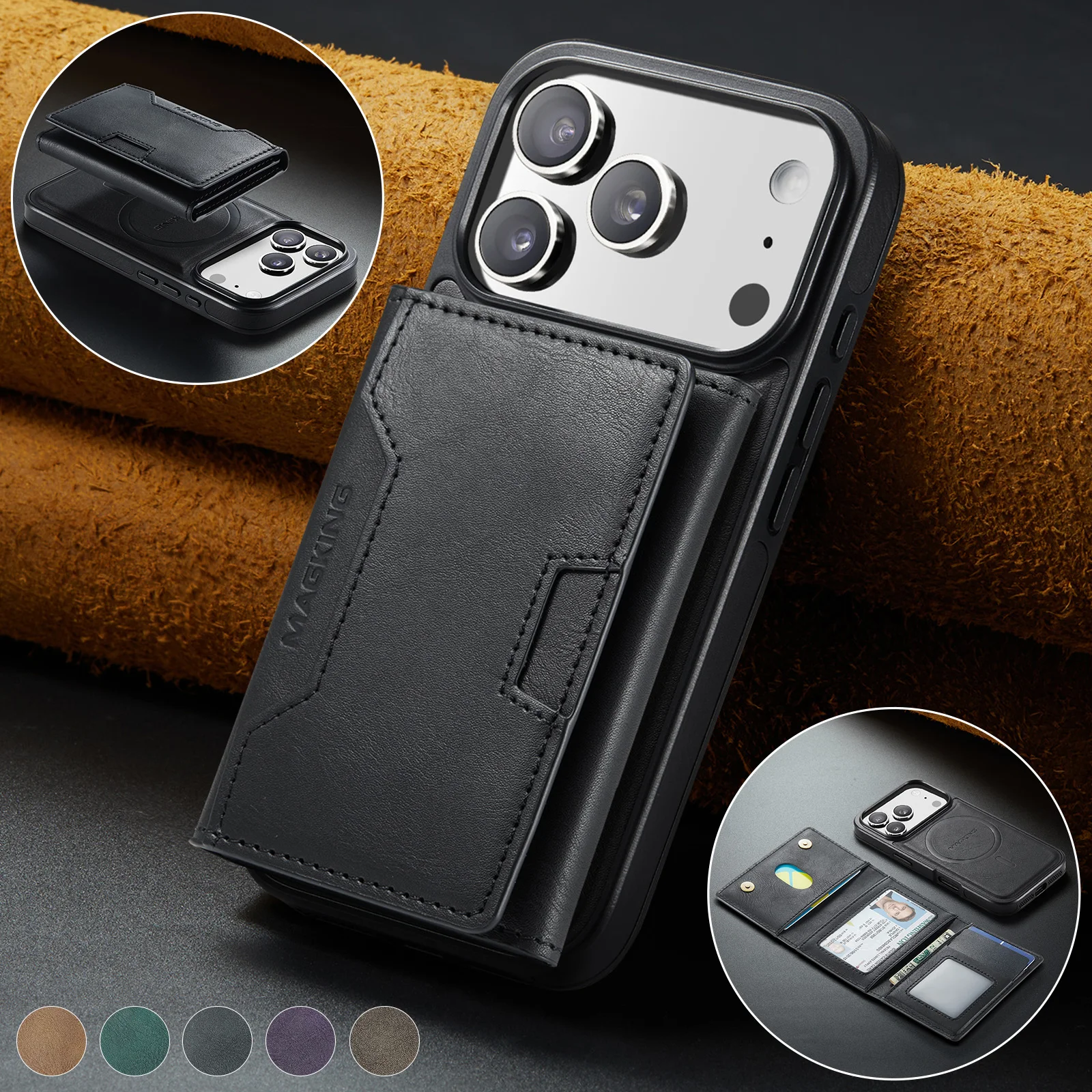 

MAGKING-K4 Fashion Magnetic 2-in-1 Phone Cases For iPhone 13 14 15 Plus 16e 17 Pro Max Case Wallet Flip Leather Card Slots Cover