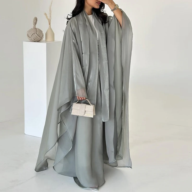 Elegant Women Solid Color Pleated Cardigans Autumn New Ribbon Simple Vacation Outerwear Casual Loose Long Sleeve Commute Robes