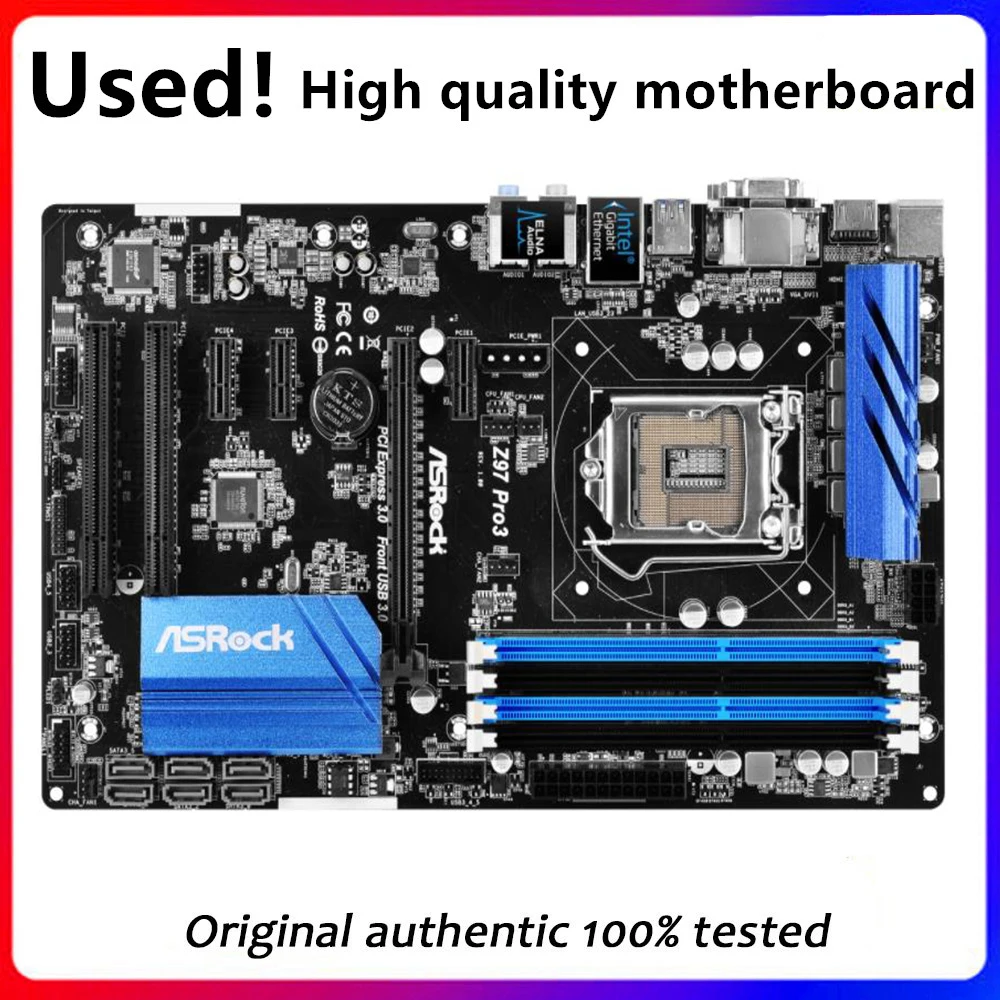 

For ASRock Z97 Pro3 Desktop Motherboard Z97 LGA 1150 CPU SATA3 USB3.0 Original Desktop Used Mainboard