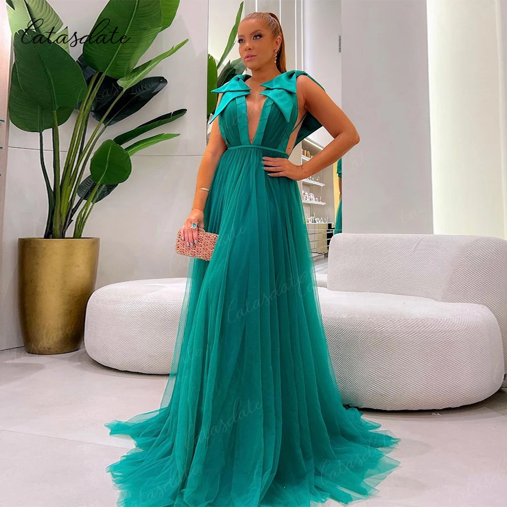 Catasdate Formal Evening Dress Maxi Party Dress for Women Evening Gown with Bow Celebrity Dress 2024 Long Prom Dress vestidos