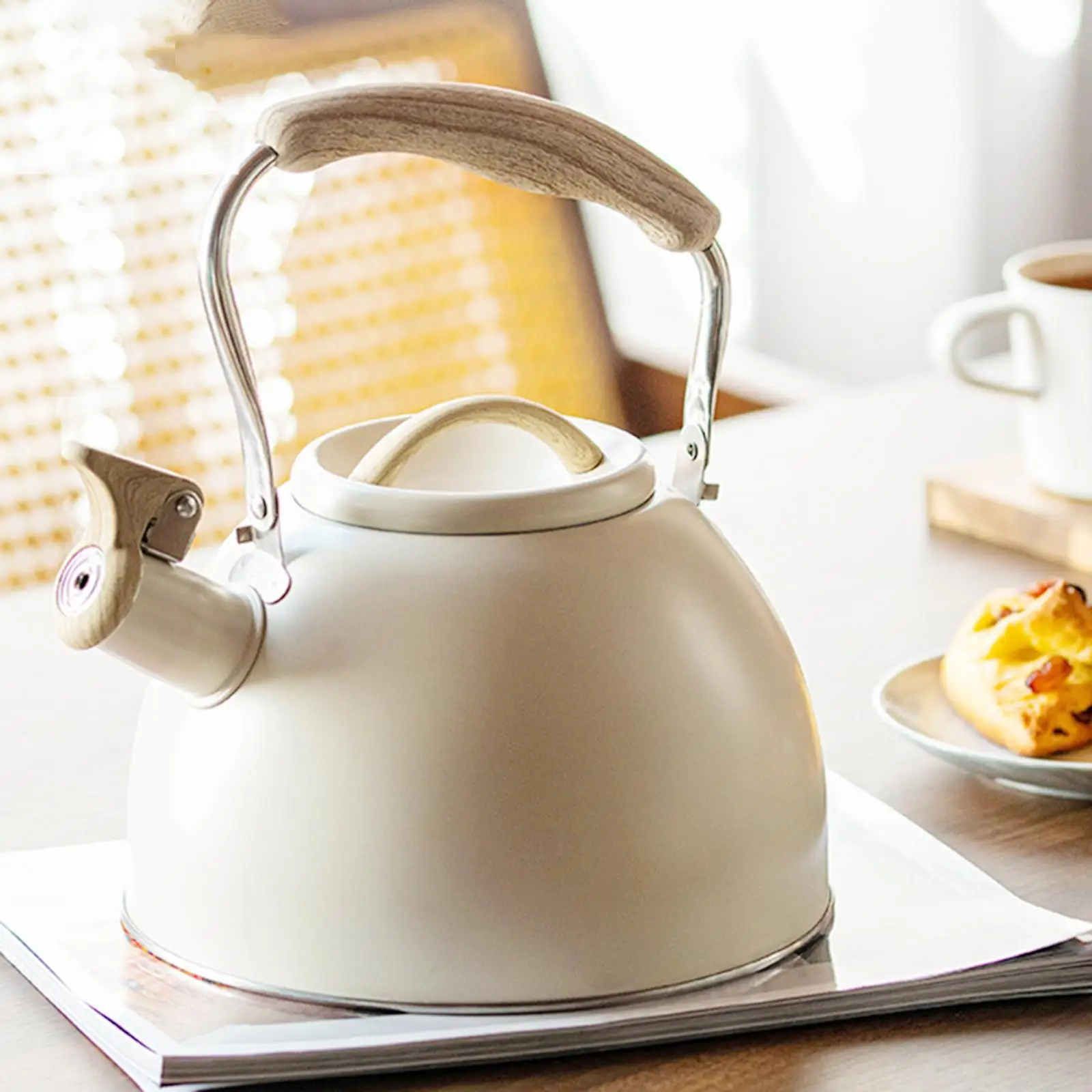 Whistling Kettle 3L Large Capacity Teapot Kettle with Wooden Handle Tableware Teapot for Kitchen Hiking Travel Boiling Water