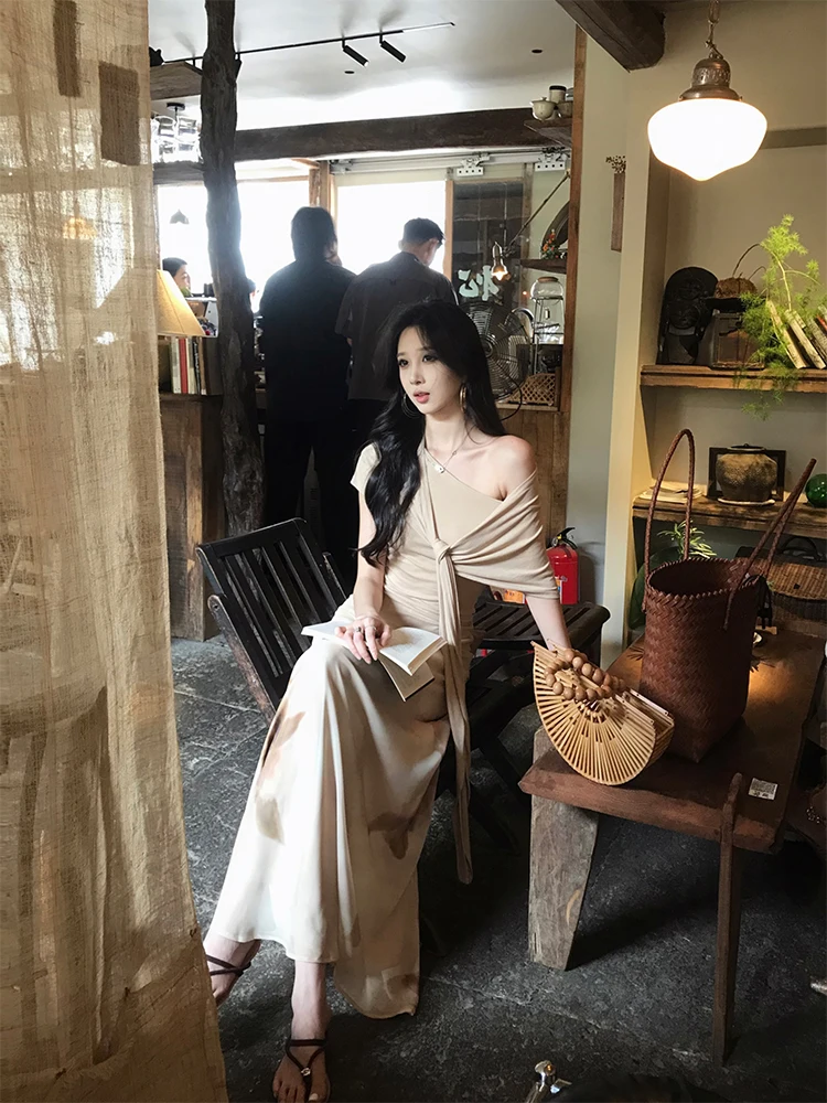 

Летняя женская юбка А-силуэта с высокой талией, из шифона с принтом, модная, драпированная, с разрезом, для повседневной носки, в художественном стиле