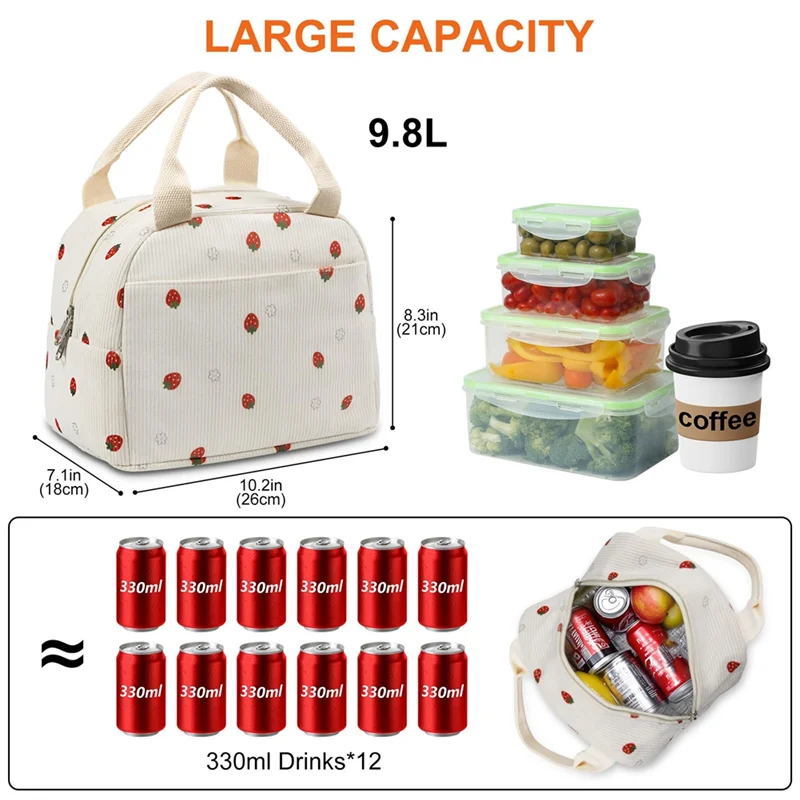 Promotion!Fashions Cute Corduroy For Women Men Lunch Tote, Upgraded Strong Handle Insulated Lunch Bag, Cooler For Work Picnic