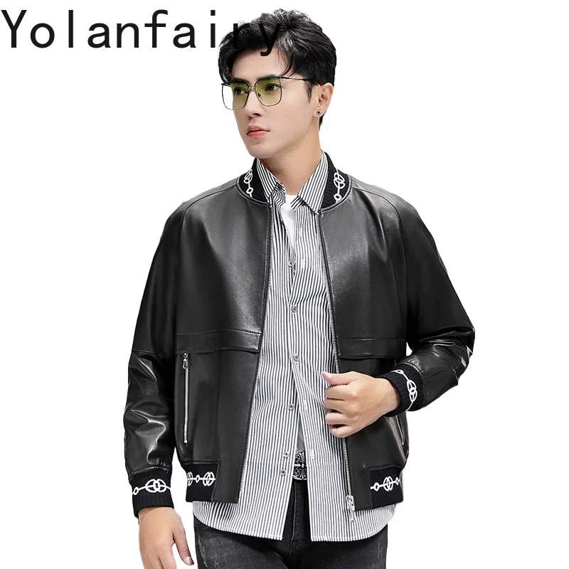 YOLANFARIY Leather Jacket Men Real Sheepskin Autumn Winter Coats Mens Clothes Short Style Jaqueta Couro 2024 Semi Plant Tanning