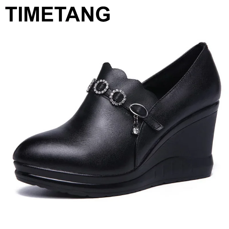 

TIMETANGDeep Mouth Split Leather Shoes Black Platform High Heels Shoes Crystal Pumps Dance Shoes For Ladies Women's Fashion