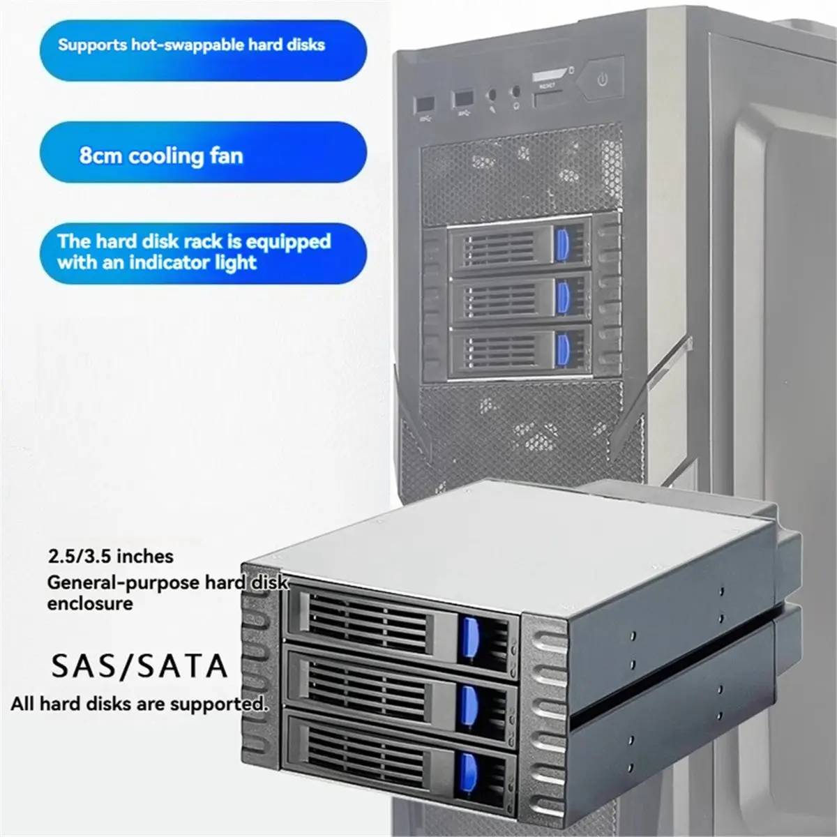 goodidea Hot Swappable Hard Disk Cage. Chassis 2 Optical Drive Expansion 3 3.5-Inch HDD with Backplane with Fan