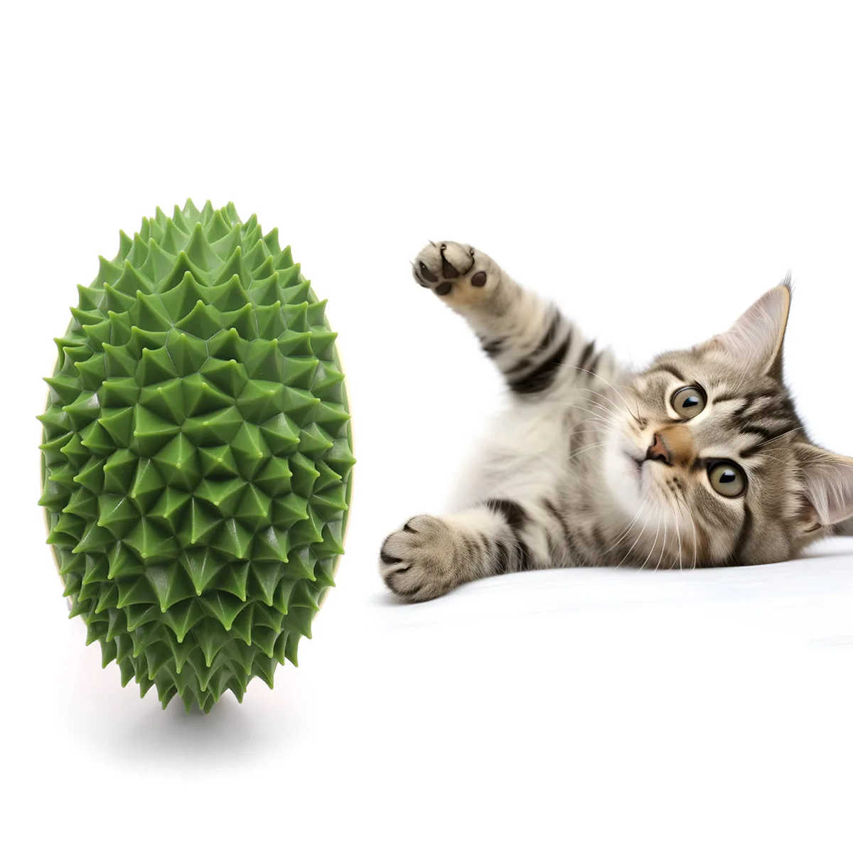 Sakkrrua Juguete para aliviar el estrés para gatos, juguete en forma de Durian, juguete para aliviar el estrés y la picazón para gatos, verde, 1 pieza