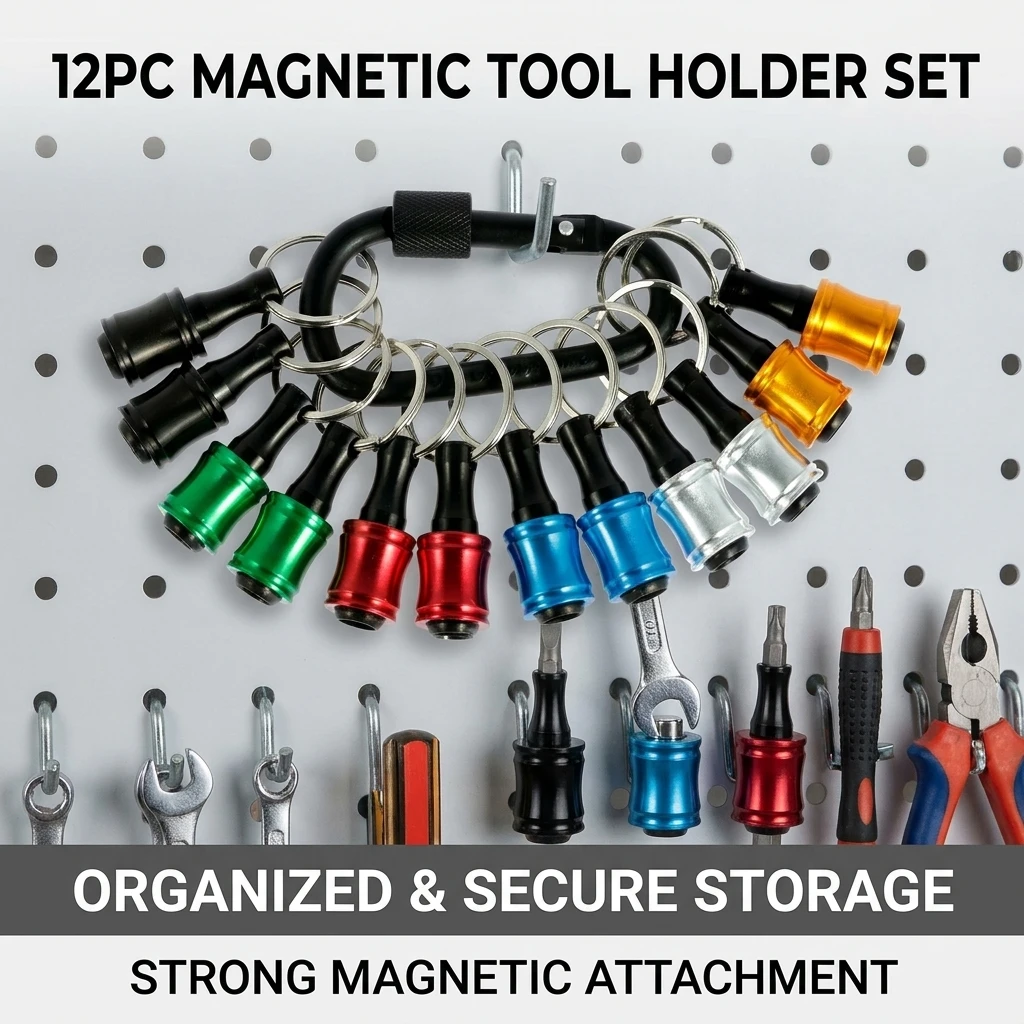 12pcs Screwdriver Bits Holder 1/4 Inch Hex Shank Aluminum Alloy Lightweight Quick-Change Extension Bar Upgrade Push to Unlock