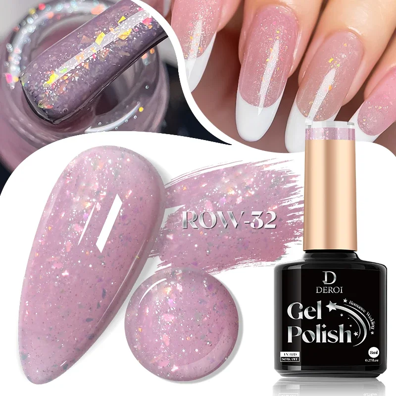 DEROI Regular Nail Polish Glitter Gel Nail Polish Sparking Shiny Soak Off UV Gel Varnish Semi Permanent Nail Art Manicure 8ml