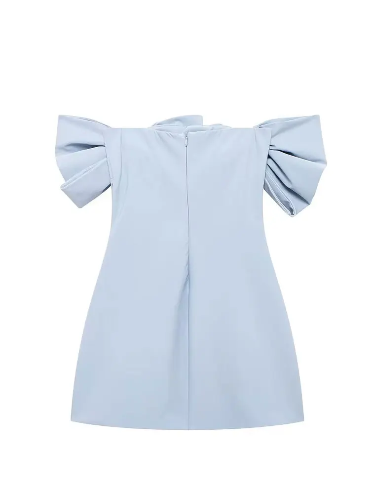 HH 2024 Woman Back Zipper Party Evening Dresses Women Elegant 3D Bow Decorate Sexy Sleeveless Backless Slim Mini Dress