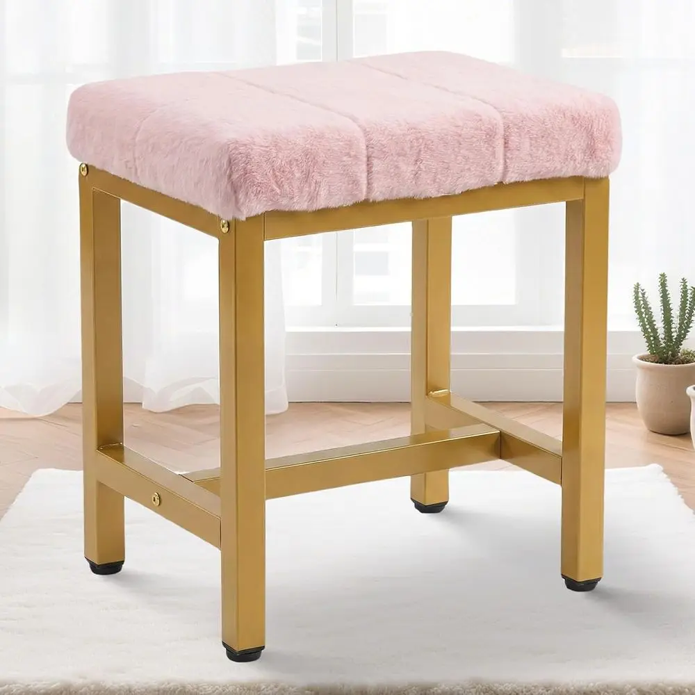 

Vanity Stool Chair, Square aux ur Makeup Chair with Metal Legs, Cute Small Ottoman Vanity Bench, oot Stool Chair or Vanity or Be