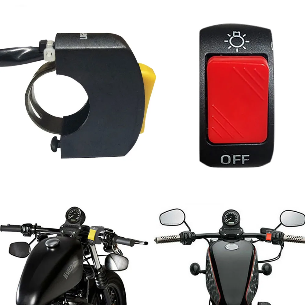 Switch on the steering wheel of a motorcycle, a button on the light with a mount on the steering wheel of a scooter, a moped, a pit bike, a toggle switch on. Off.