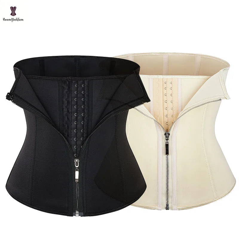 

Neoprene Waist Trainer Plus Size Zipper And Hook Closure Black Nude Bustier Spiral Steel Boned Corselet Waist Trimmer Underbust