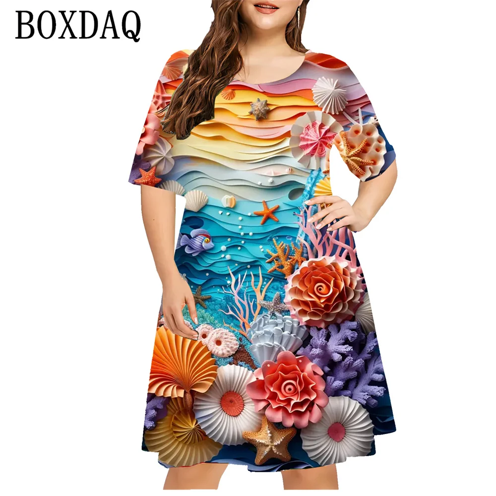 Plus Size Sundress Loose Beach Holidays Dresses For Women Casual Shell 3D Printed Short Sleeve Dress Summer Fashion Clothing 9XL