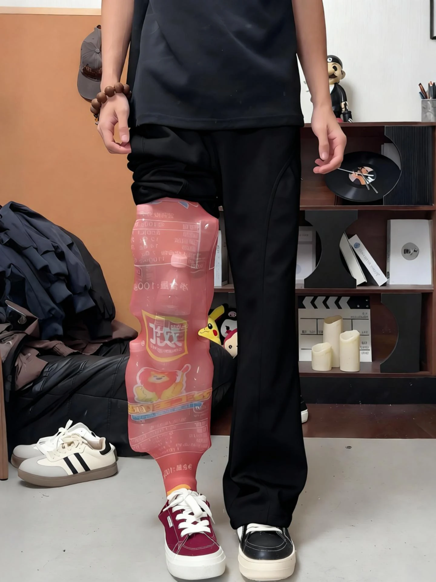 

Bla Thiened Fce Lined Men's Casual Pants Slant Cut Meat Concealing Slimming Autumn Winter Straight Leg Trousers